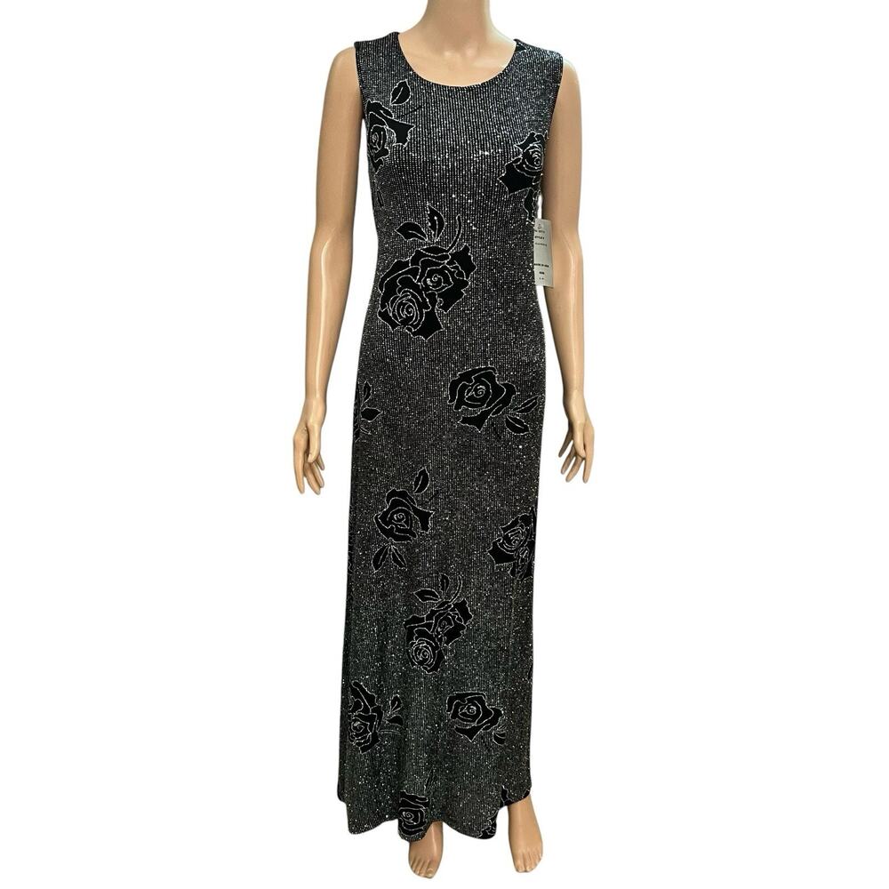 Y2K JBS Glitter Rose Patterned Gown Maxi Dress 14 Sparkly Whimsigoth Straight